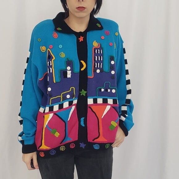 Vintage Sweaters - 90s I.B. Diffusion Maritni Novelty Cardigan